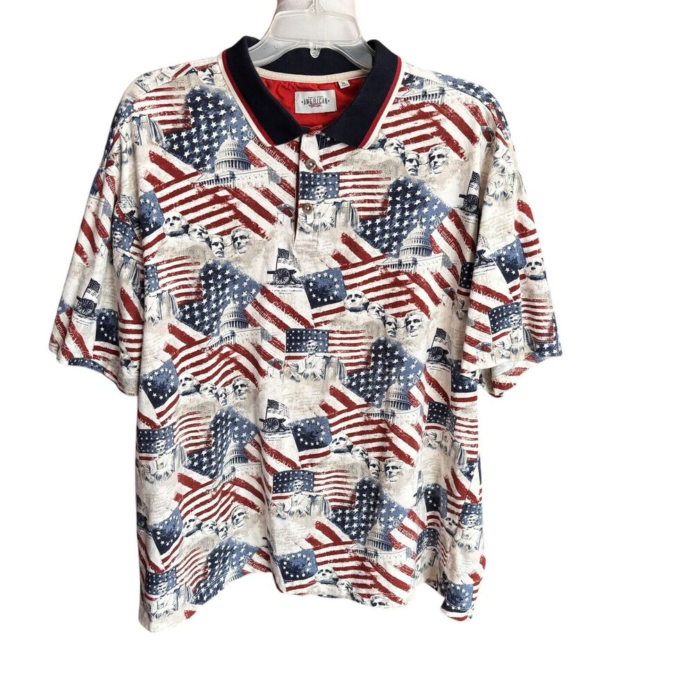 American Legacy XL Polo Red White Blue Flags Mount Rushmore Flag Lincoln